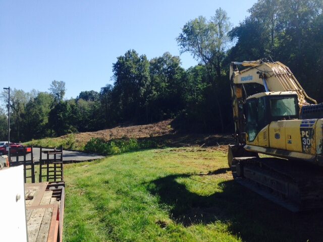 Commercial lot cleared for parking, view two