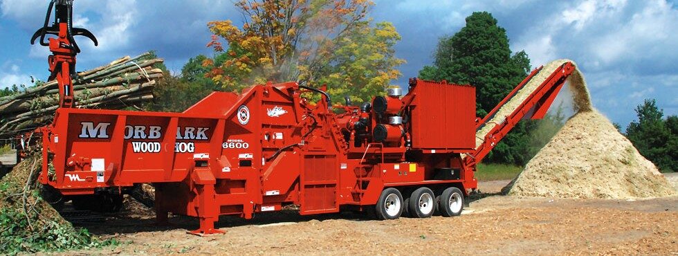 Industrial grinder producing fresh mulch